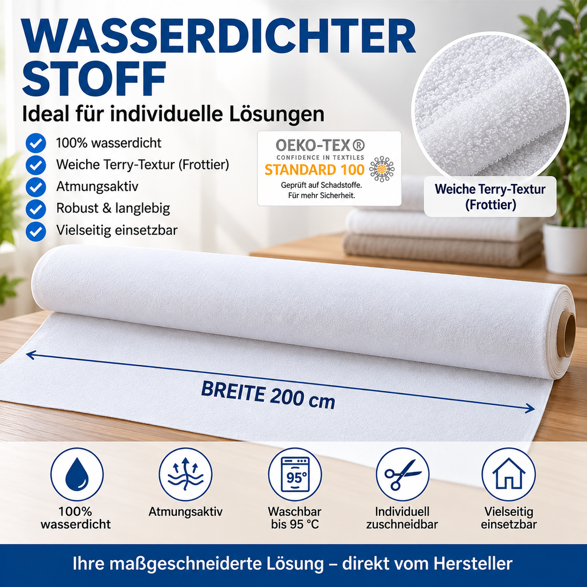 Wasserdichter Stoff nach Meter 200 cm Breite